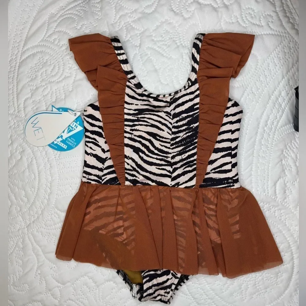 NWT Wet Swimwear Zebra Print Ruffle Swimsuit